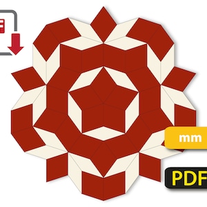 Peut inclure: Un motif géométrique rouge et blanc avec un design en forme d'étoile. Le motif est composé de carrés et de triangles répétés. Le motif est symétrique et a un effet 3D.