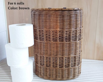 Rattan Cylinder Toilet Roll Holder Bathroom Storage Rattan Basket