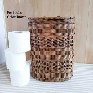 Handwoven Wicker Toilet Paper Basket with Lid - Rustic Bathroom Storage