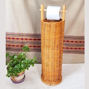 Wicker Toilet Paper Holder Basket: Farmhouse Bathroom Storage