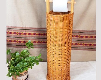 Toilet paper holder basket, Toilet paper storage free standing, Wicker toilet paper stand, Farmhouse bathroom decor and storage