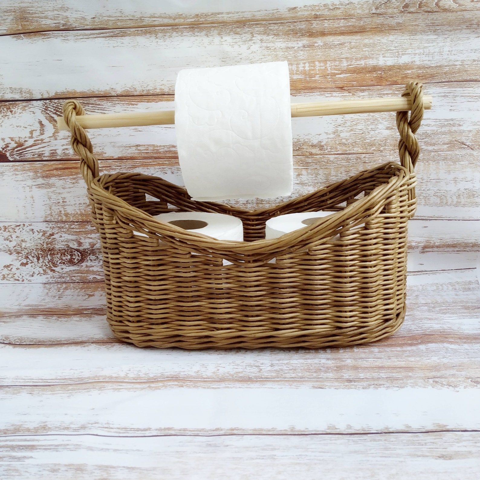 Wicker toilet paper holder for bathroom decor in rustic style Etsy
