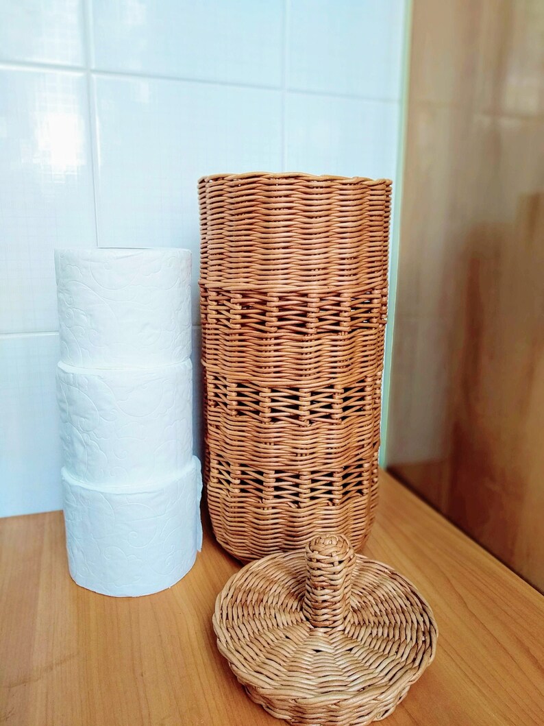 Wicker round toilet paper storage basket with lid for | Etsy