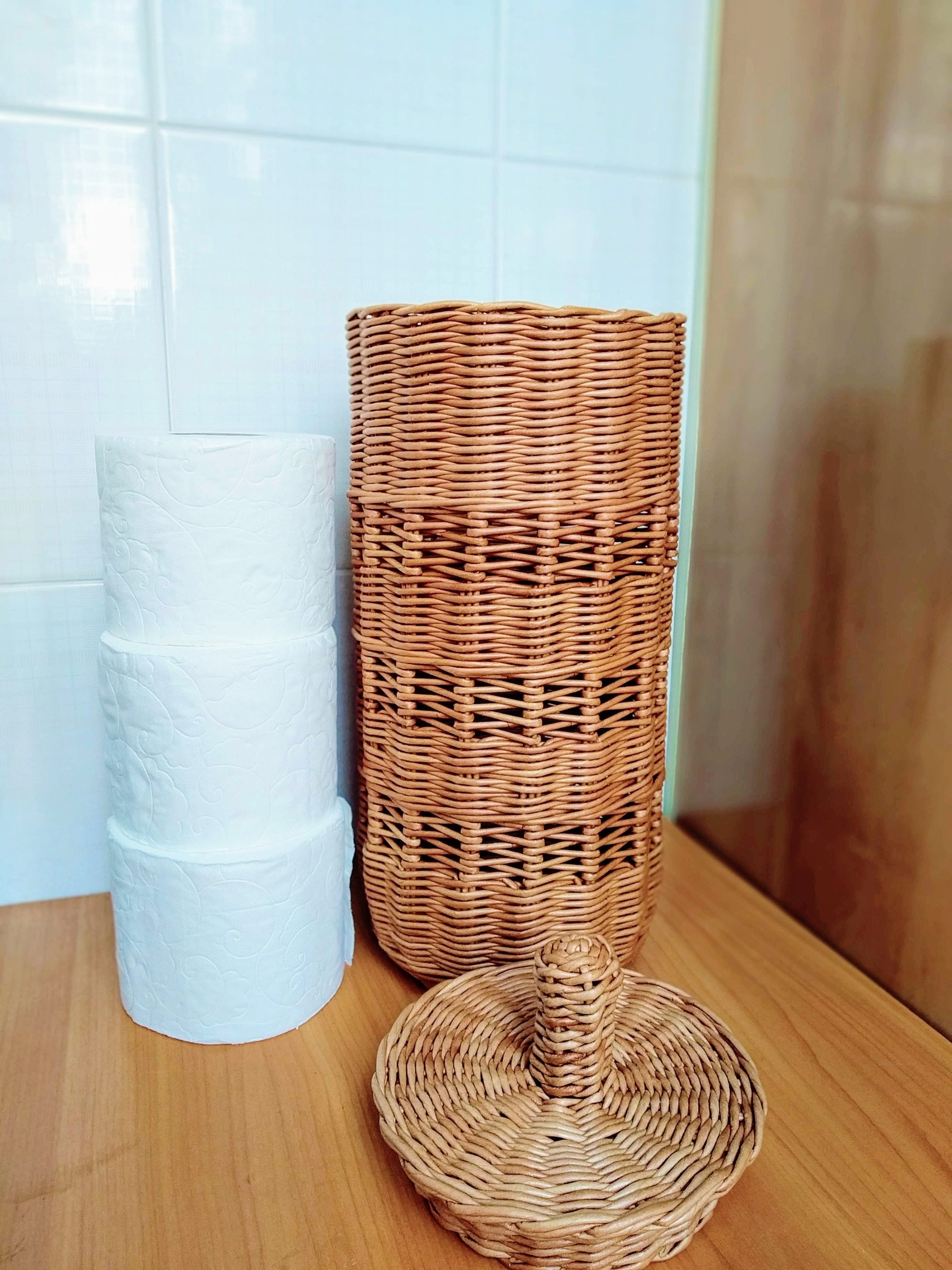 Wicker Round Toilet Paper Storage Basket With Lid for Etsy