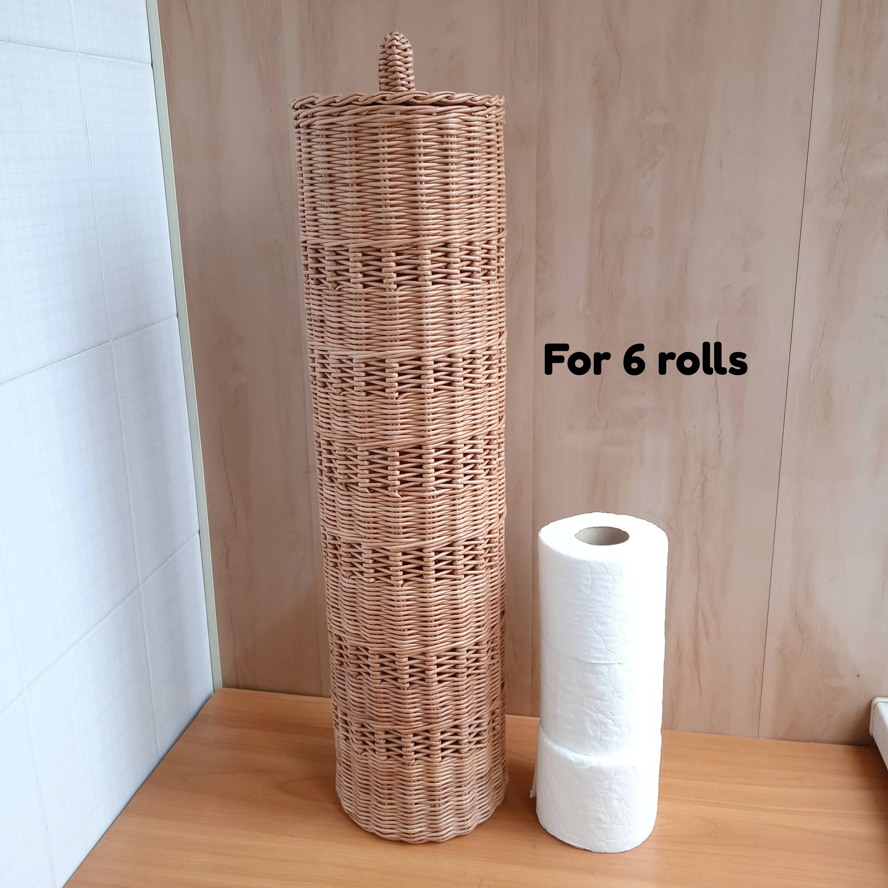 Wicker round toilet paper storage basket with lid for Etsy 日本