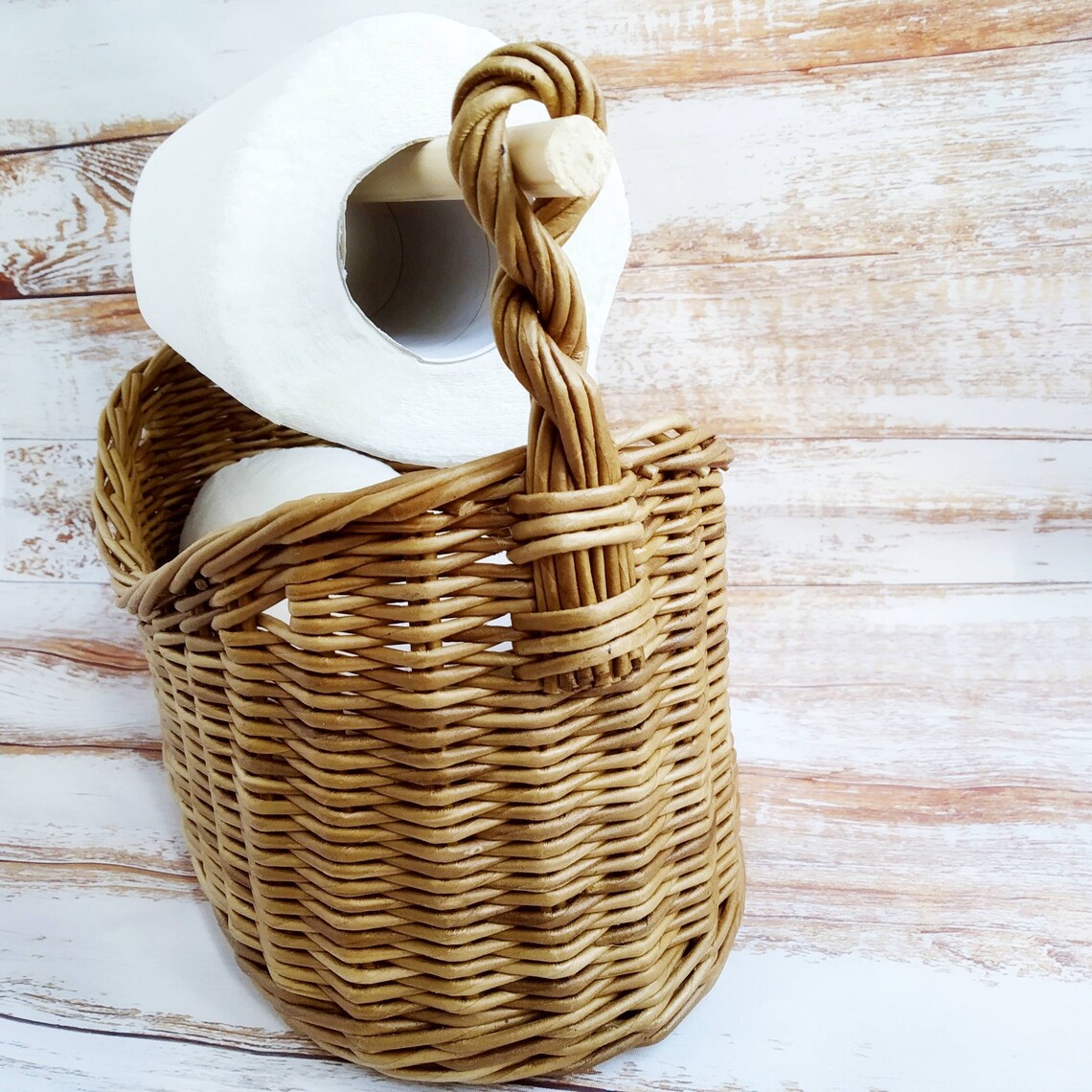 Wicker toilet paper holder for bathroom decor in rustic style Etsy