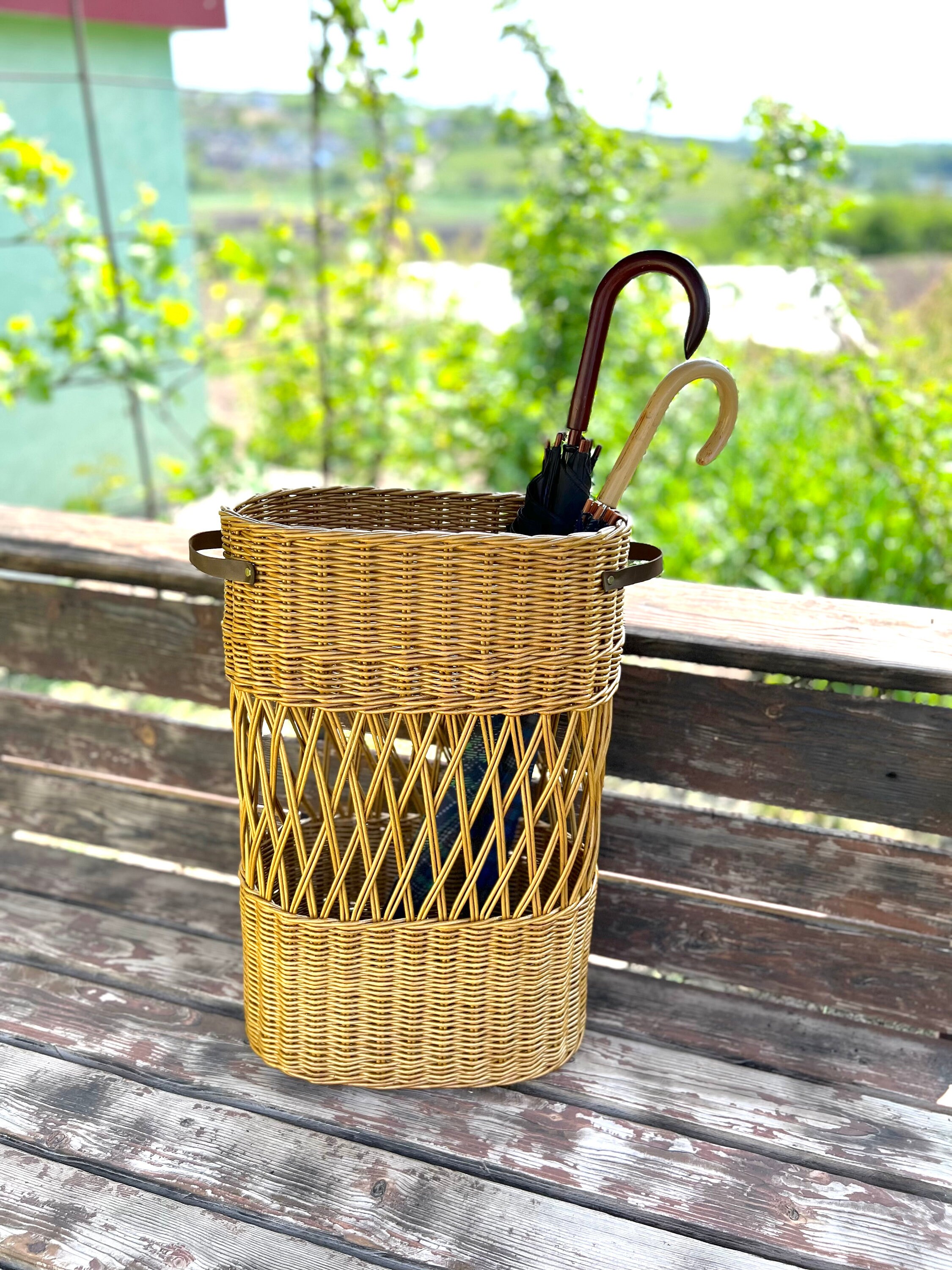 Wicker Oval Umbrella Basket Stand for Entryway Decor Tall Etsy