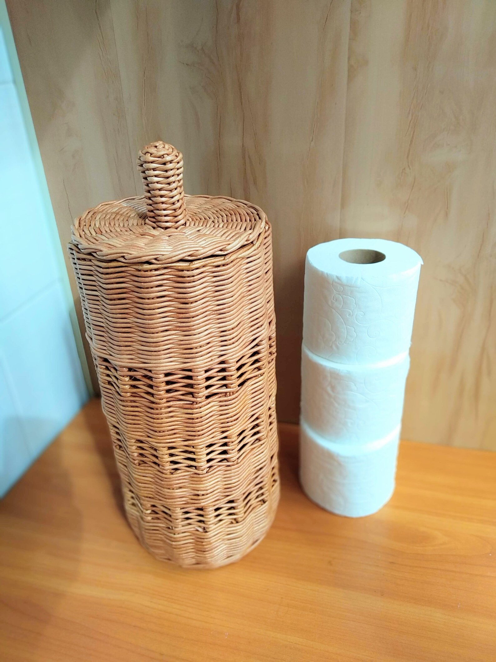 Wicker round toilet paper storage basket with lid for Etsy
