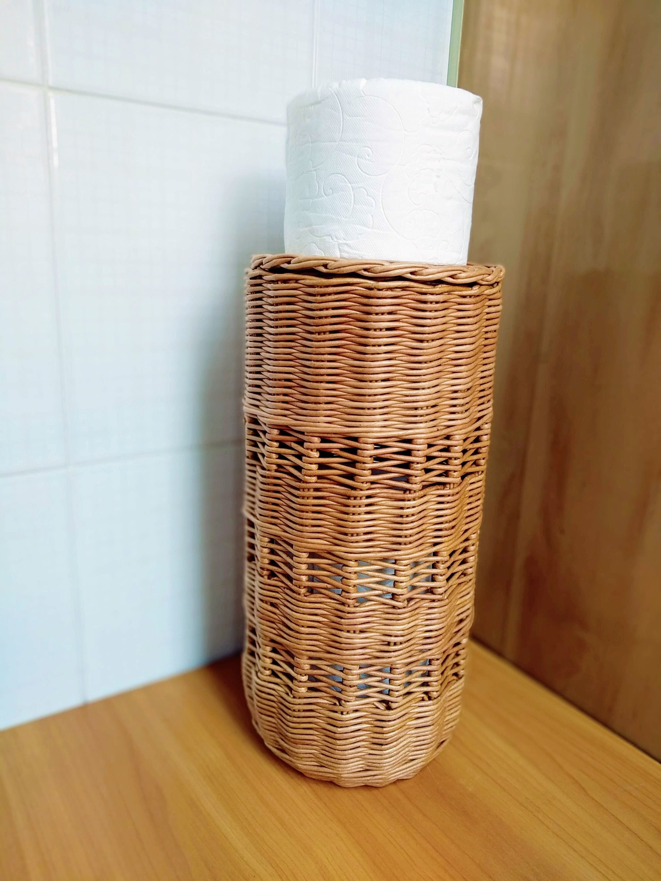 Wicker Round Toilet Paper Storage Basket With Lid for Etsy