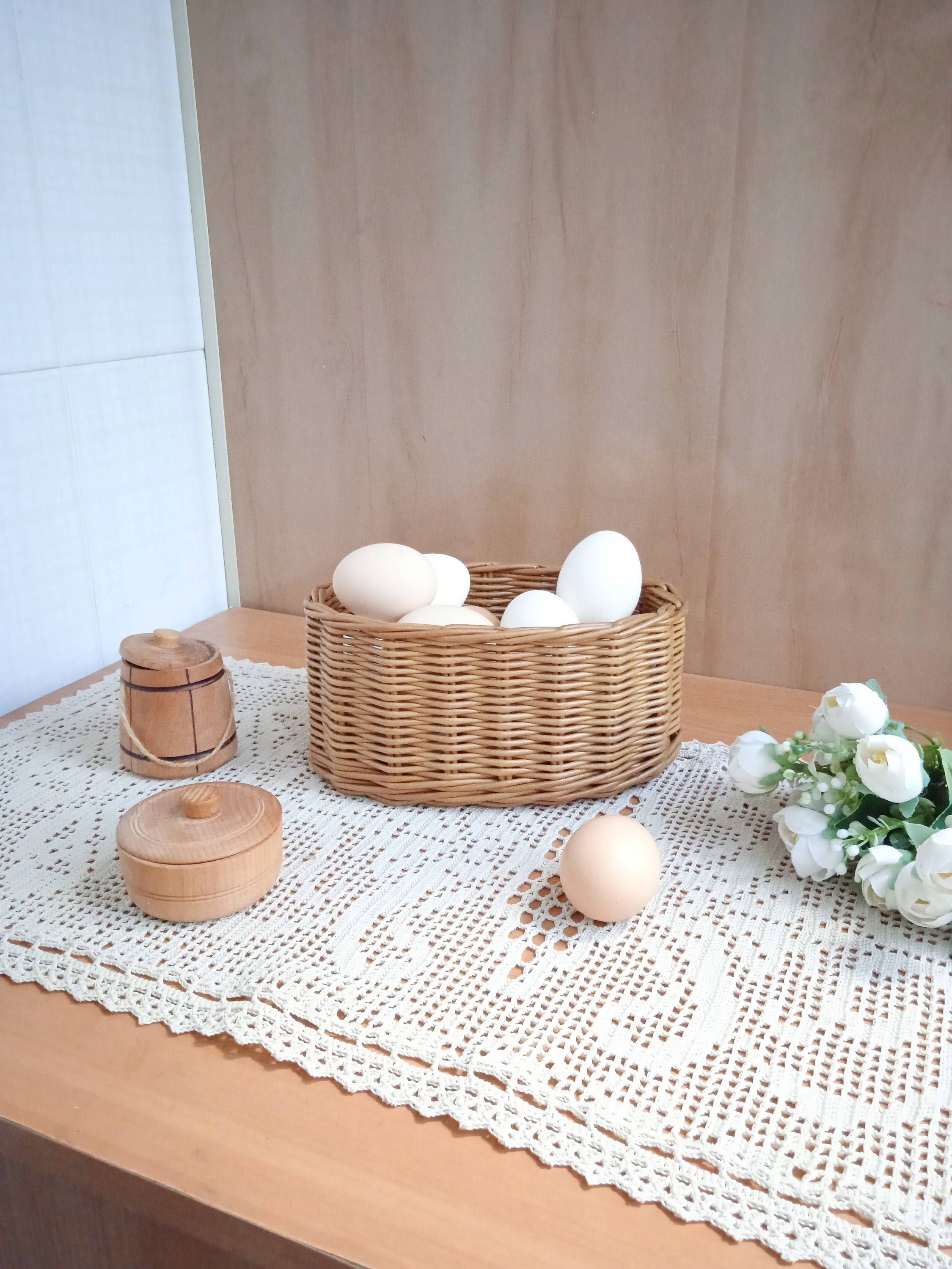 Countertop egg holder basket Wicker egg basket for kitchen Etsy