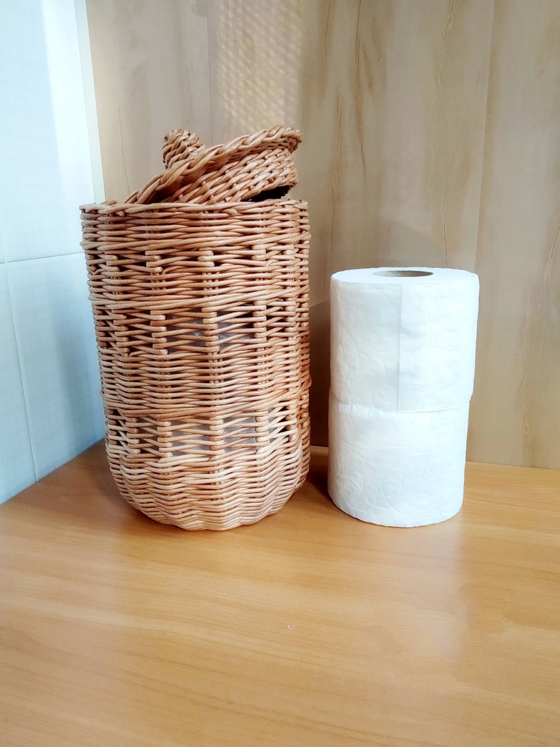 Wicker Round Toilet Paper Storage Basket With Lid for Etsy