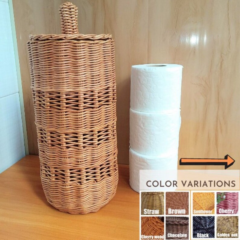 Wicker Round Toilet Paper Storage Basket With Lid for Etsy