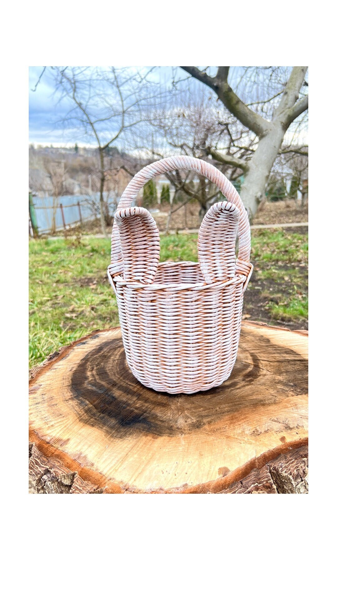 Wicker Easter Bunny Basket, Farmhouse Easter Decor, Large Easter Basket