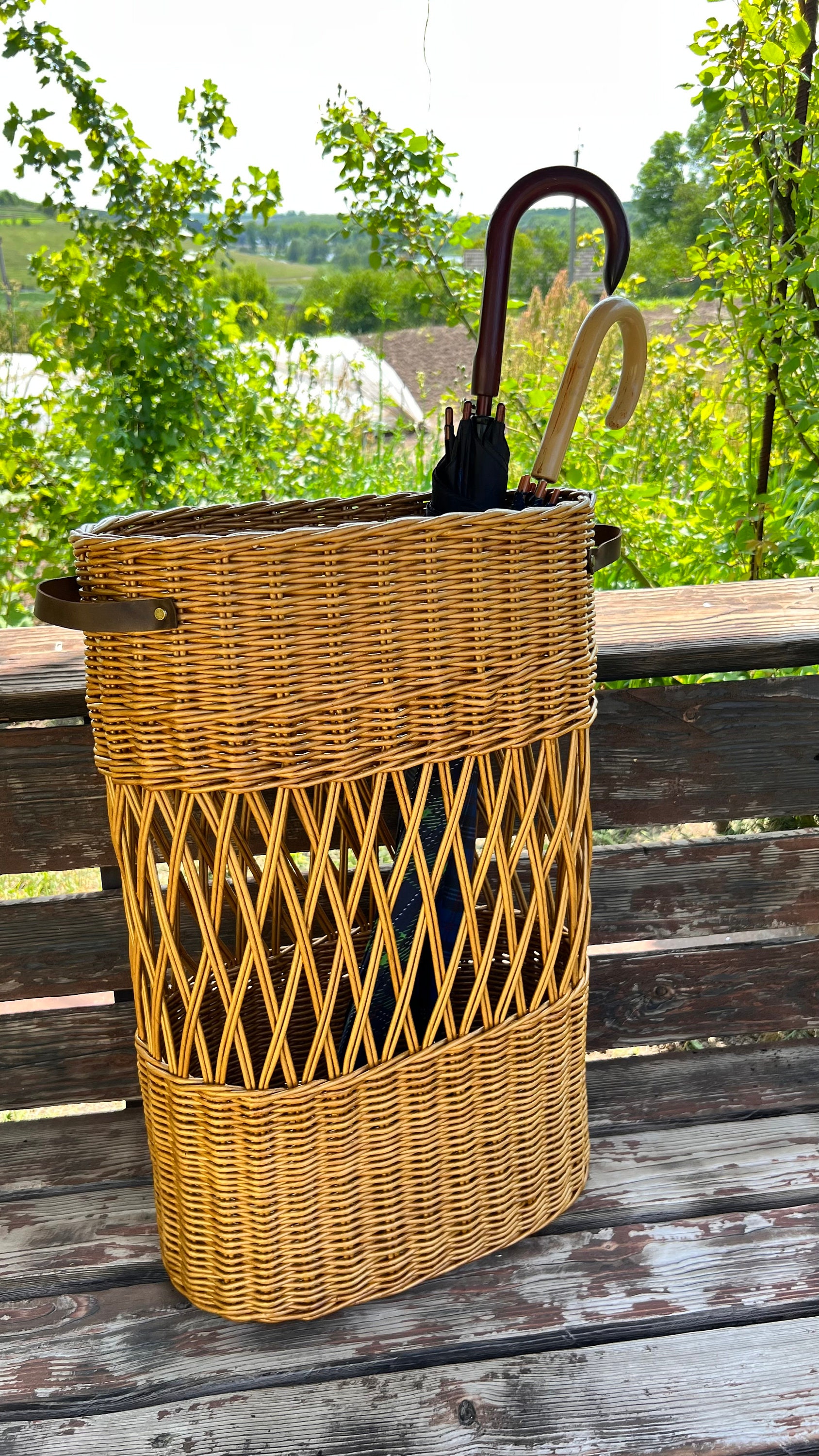 Wicker Oval Umbrella Basket Stand for Entryway Decor Tall Etsy