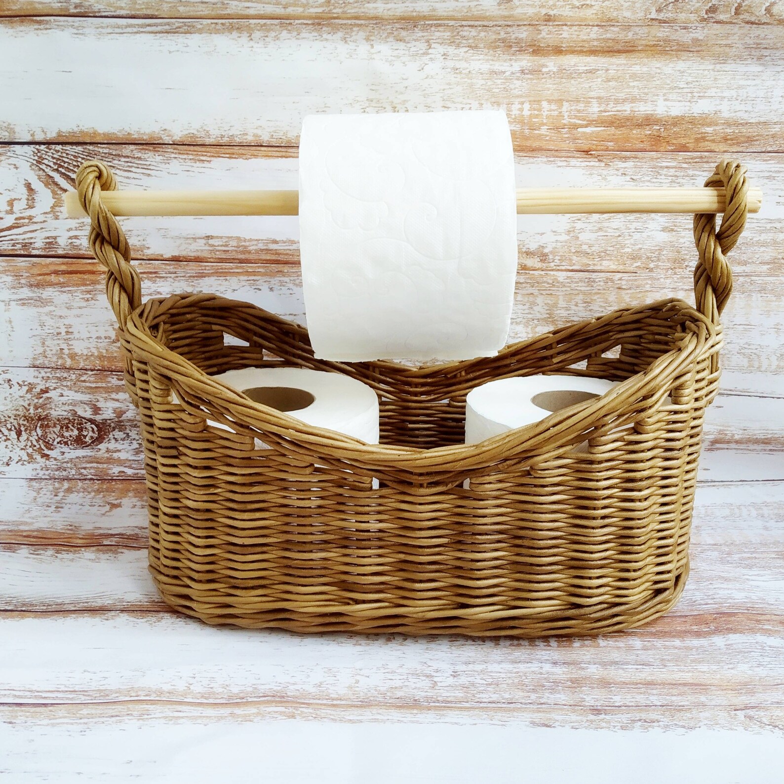 Wicker toilet paper holder for bathroom decor in rustic style Etsy