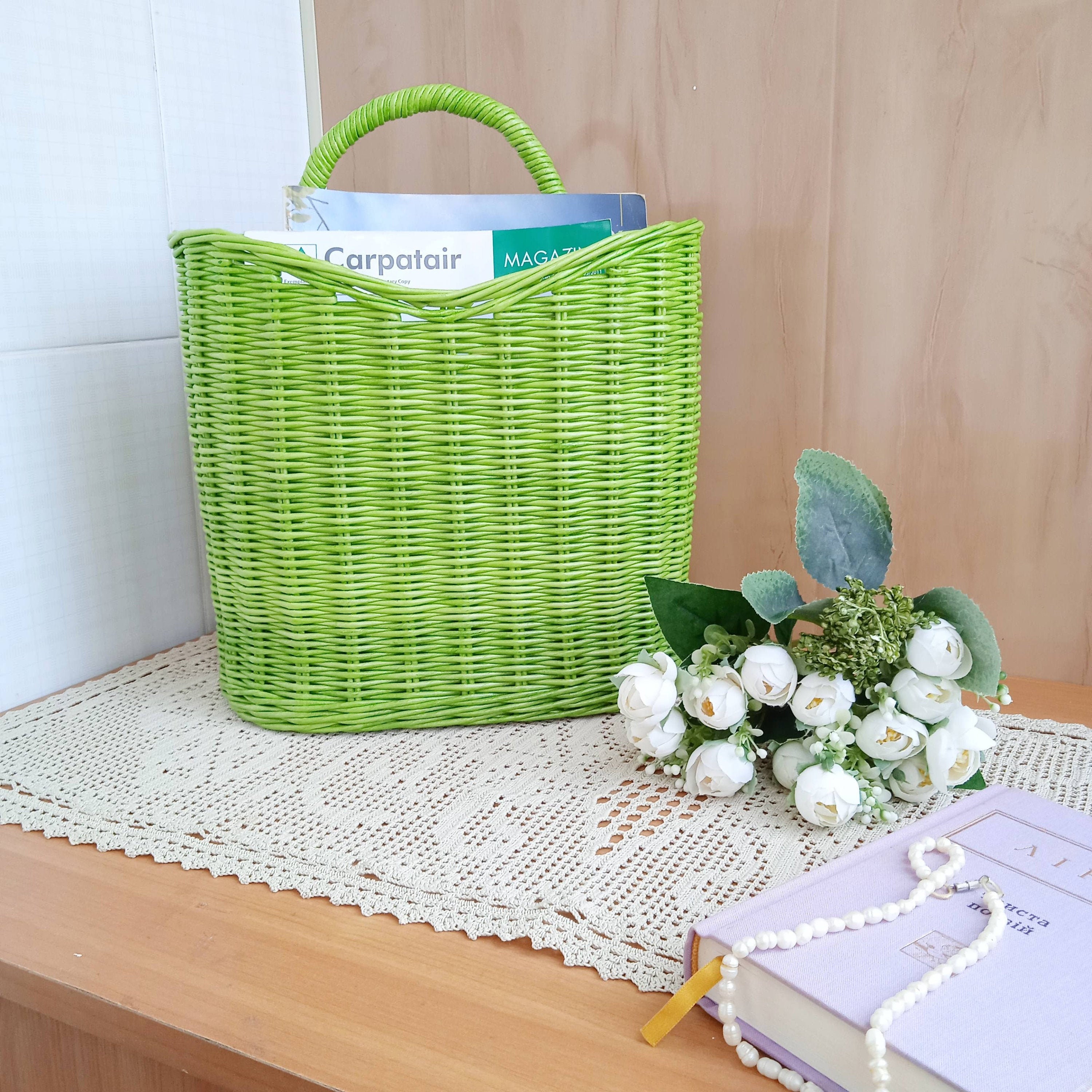 Boho desk organizer Magazine holder Wall mail organizer Etsy