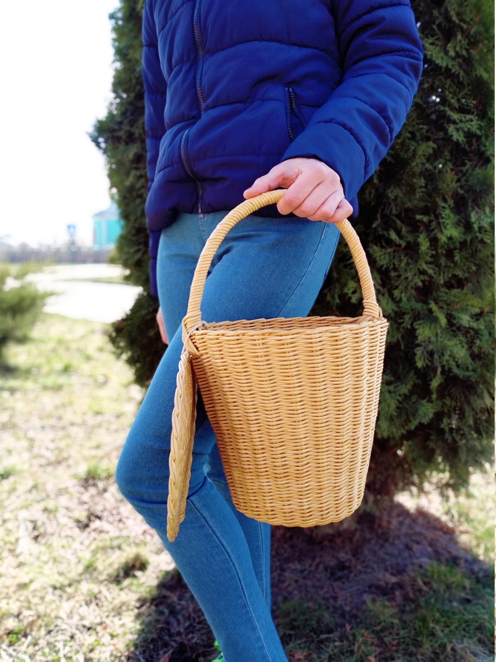 Jane Birkin basket bag French woven basket Straw bucket bag Etsy