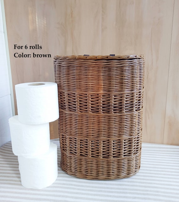Storage Toilet Paper Toilet Paper Basket Spare Roll Holder Toilet Paper  Basket With Handle, Wicker Bathroom Basket Toilet Paper Holder 
