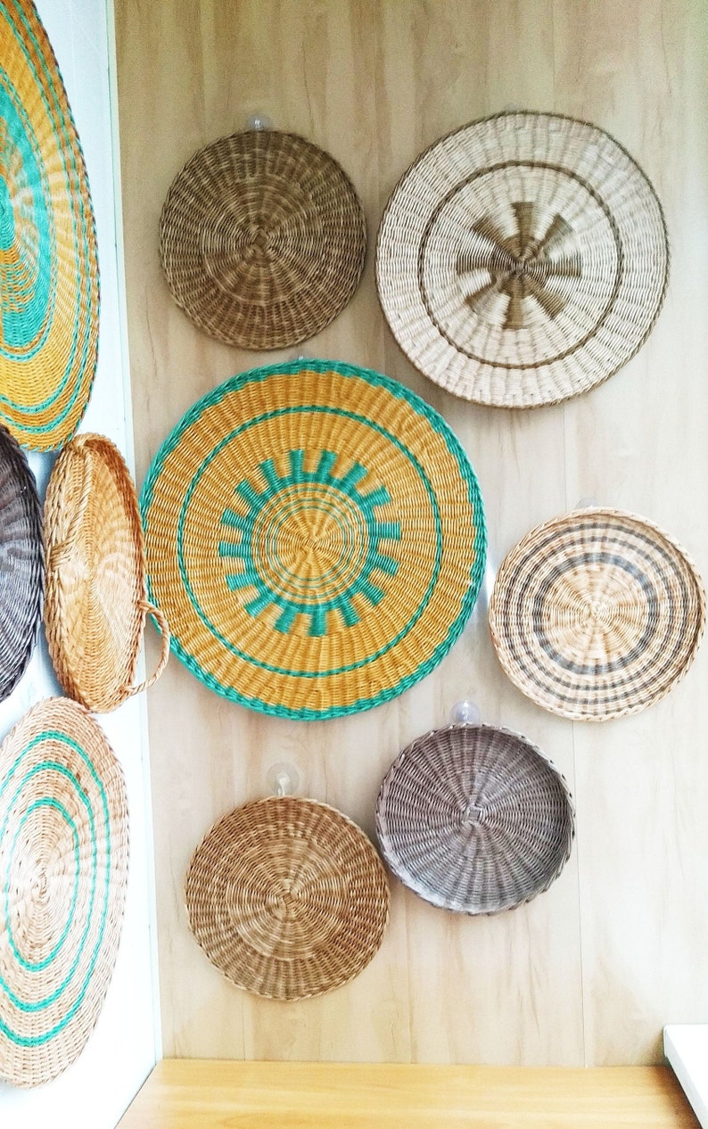 Set of 10 wicker wall basket plates Woven wall baskets Etsy