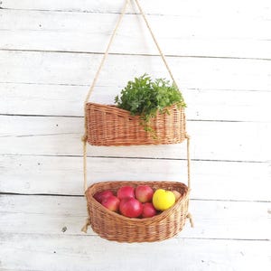 Kitchen wall  2 tier hanging basket storage for fruit,  Plant shelf hanging decor, Onion storage wall baskets
