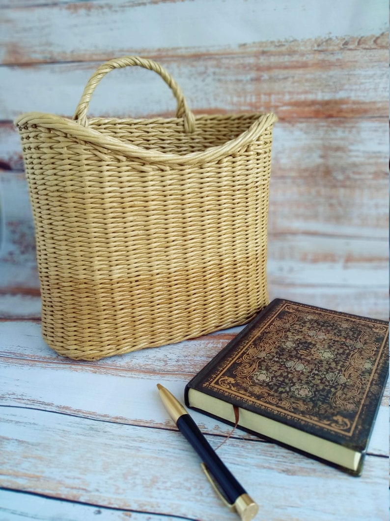 Wicker magazine holder Magazine Basket Hanging basket Etsy