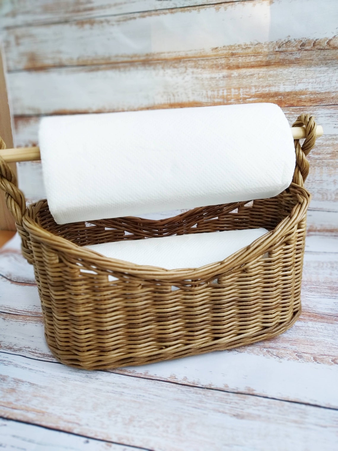 Wicker toilet paper holder for bathroom decor in rustic style Etsy