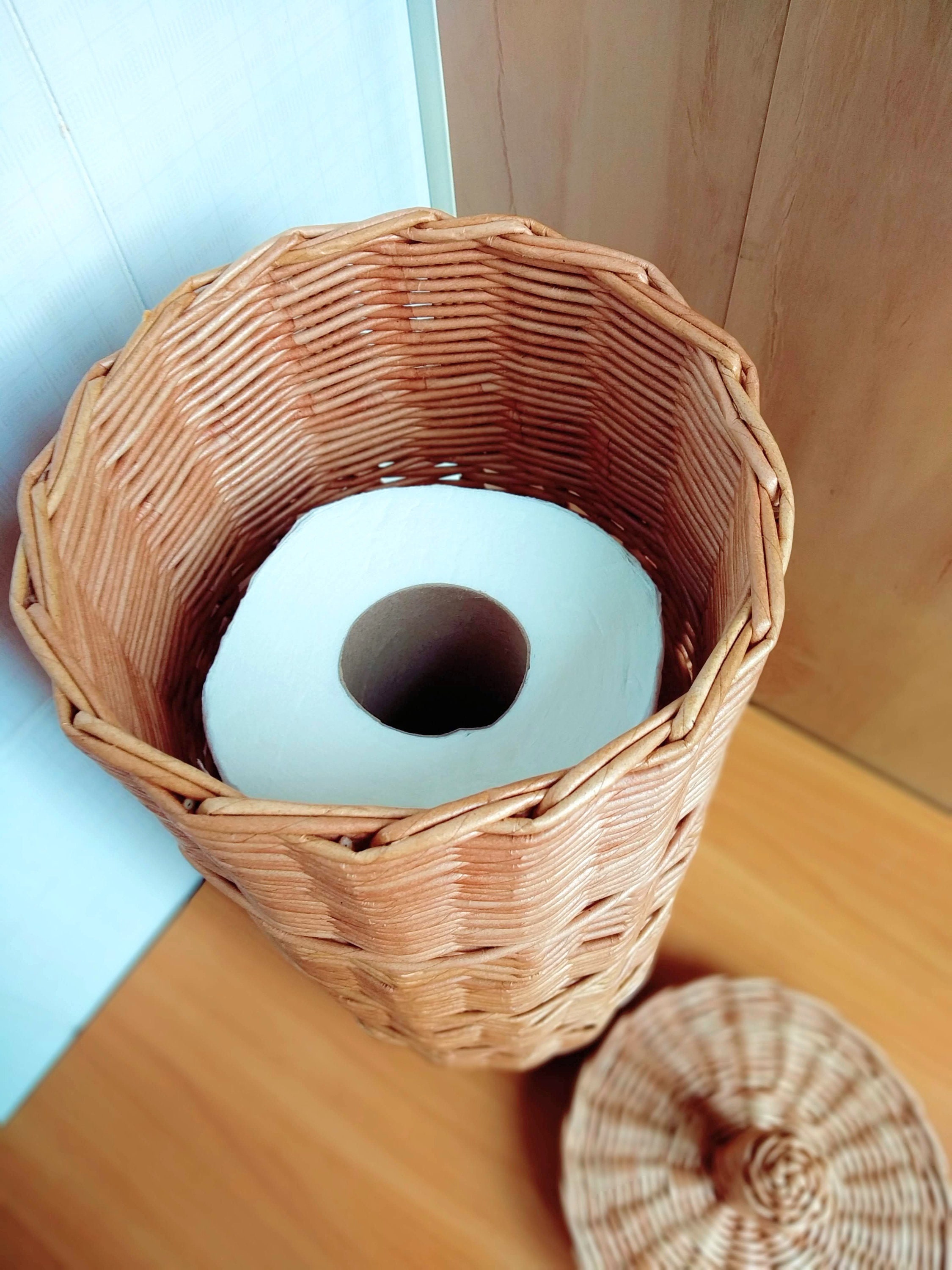 Wicker round toilet paper storage basket with lid for Etsy