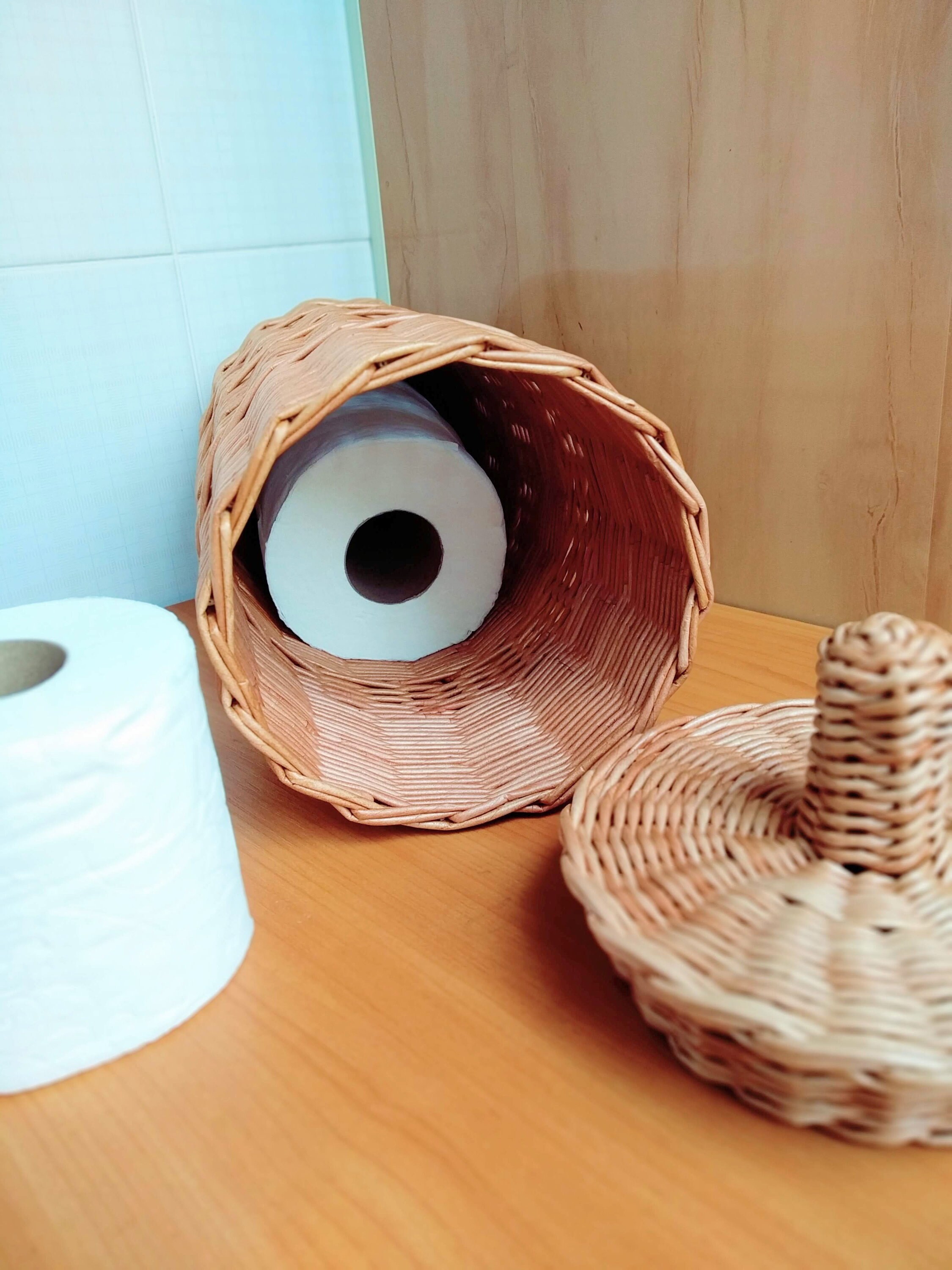 Wicker round toilet paper storage basket with lid for Etsy