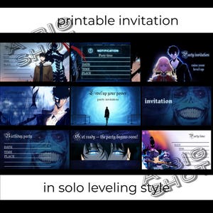 Convite de Anime Solo Leveling | Convite de Festa Digital Inspirado em Mangá | Cartão de Aniversário Imprimível para Fãs Otaku | Modelo Editável | Anime