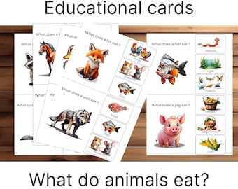 Animal Flashcards for Kids | What Do Animals Eat? | Printable Educational Cards | Homeschool & Preschool  |  Learn what animals eat