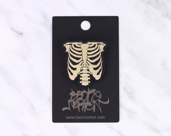 Ribcage Brooch Pin- Lasercut And Engraved Wood, Anatomical, Organs, Nurse, Doctor Gift