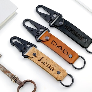 Green Leather Key Chain, Stainless Steel Carabiner Clip, Custom text, Fob  Holder, FREE Personalization