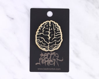 Brain Brooch Pin- Lasercut and engraved wood