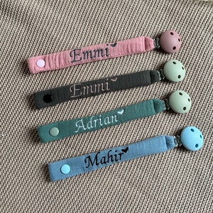 Pacifier strap, clip selectable, personalized, with silicone ring*, muslin pacifier chain, birth gift, pacifier strap, pacifier holder