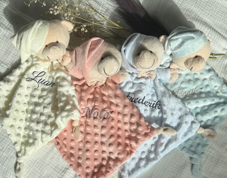 Schmusetuch mit Name, Schnuffeltuch, Kuscheltuch mit Name bestickt, Baby Geschenke Geburt Taufe Babyshower personalisiert, Mädchen Jungen Bild 6