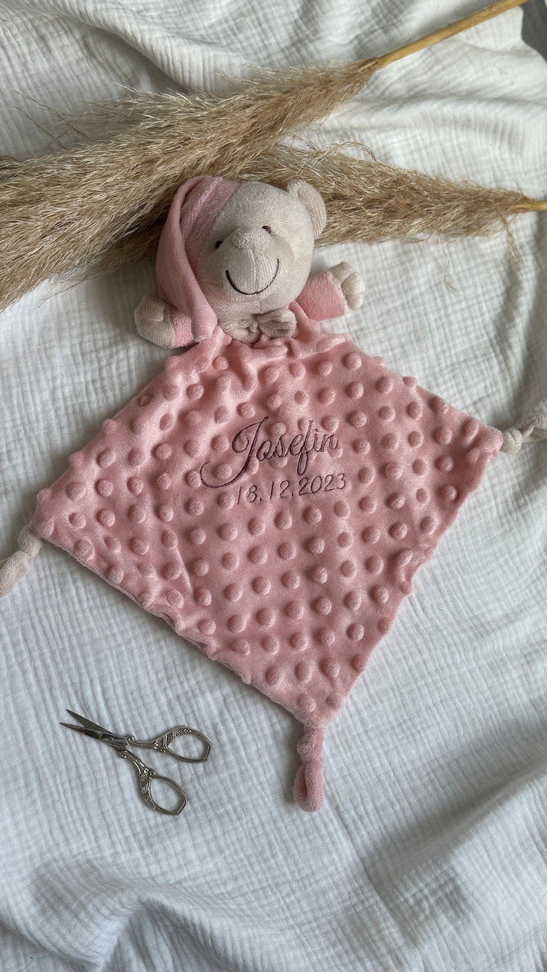 Schmusetuch mit Name, Schnuffeltuch, Kuscheltuch mit Name bestickt, Baby Geschenke Geburt Taufe Babyshower personalisiert, Mädchen Jungen Bild 2