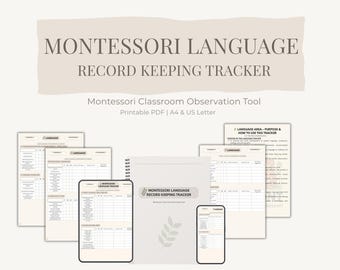 Rejestrator zapisów językowych Montessori | Narzędzie do obserwacji zajęć w klasie | Do druku w formacie PDF | Format A4 i US Letter