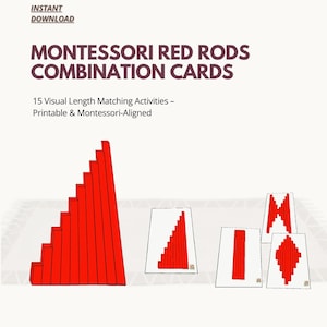 Montessori Red Rods Matching Cards – 15 Combinations | Sensorial Length Activity | Printable PDF
