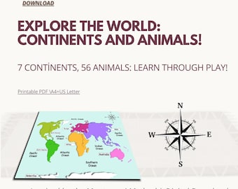 Montessori Continents & Animals World Map | Geography Matching Activity | Printable PDF