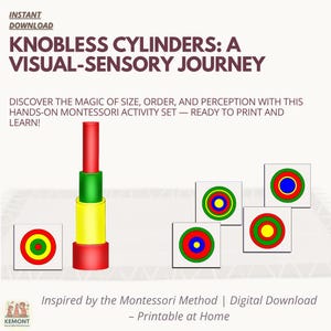 Schede Montessori con cilindri senza pomello – 16 combinazioni visive – PDF stampabile (A4 + Lettera USA)