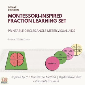 Montessori Fractions Printable – Fraction Circles, Angle & Percent Meter – Math Learning PDF