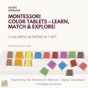 Tarjetas de emparejamiento con tableros de colores Montessori: actividades de colores de 3 partes, PDF imprimible