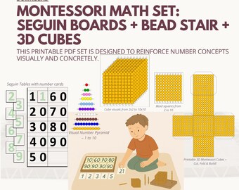 Montessori Math Set | Seguin Boards, Bead Stair & 3D Cubes | Hands-On Math Activity PDF