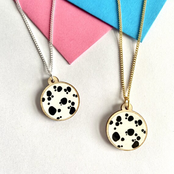 Dalmatian Print Wooden Necklace Animal Print Monochrome