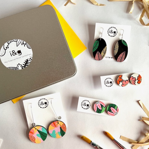 The Tropical Print Collection Hand Painted Wooden Earrings Gift Set