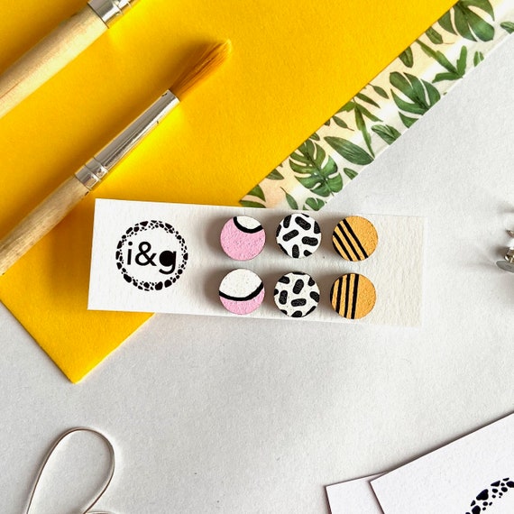 Tropical Mini Studs Hand Painted Wooden Earrings