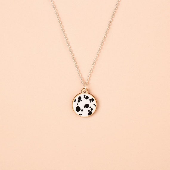 Dalmatian Print Wooden Necklace Animal Print Monochrome