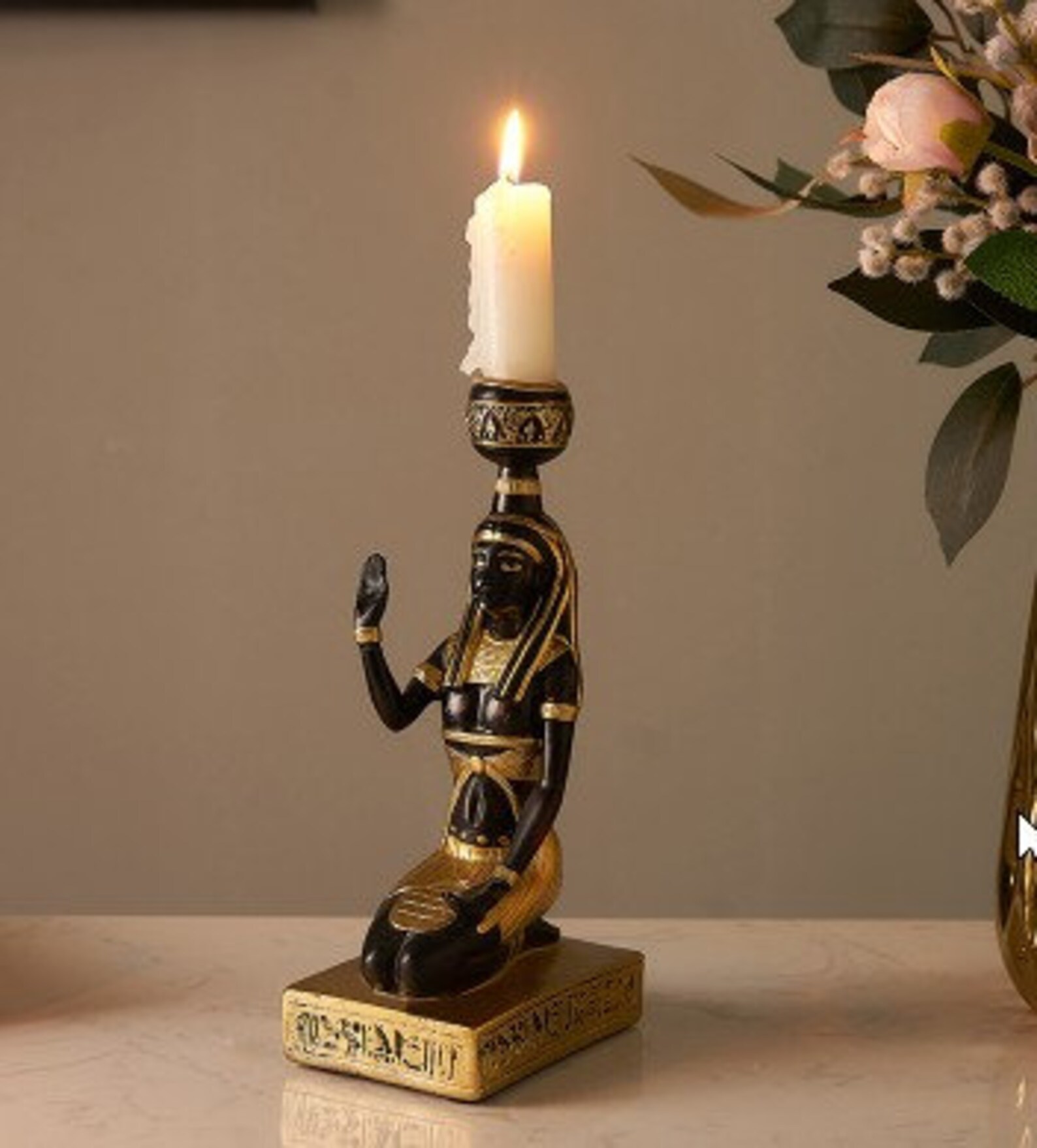 Figurines Candle Holder Retro Ancient Egyptian Sphinx Anubis Etsy