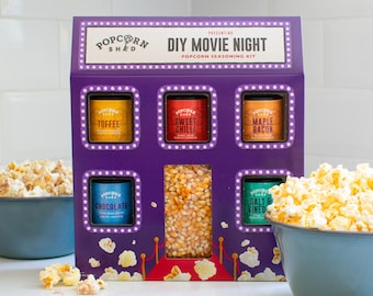 DIY Popcorn Seasonings Kit - Make your own gourmet popcorn - Movie night in gift set - Popcorn kernels and 5 seasonings