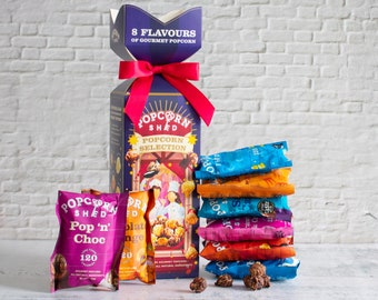 Gourmet Popcorn Christmas Cracker - 8 Unique Popcorn Flavours - Festive Snack Flavours - Luxury Xmas Gift for Foodies